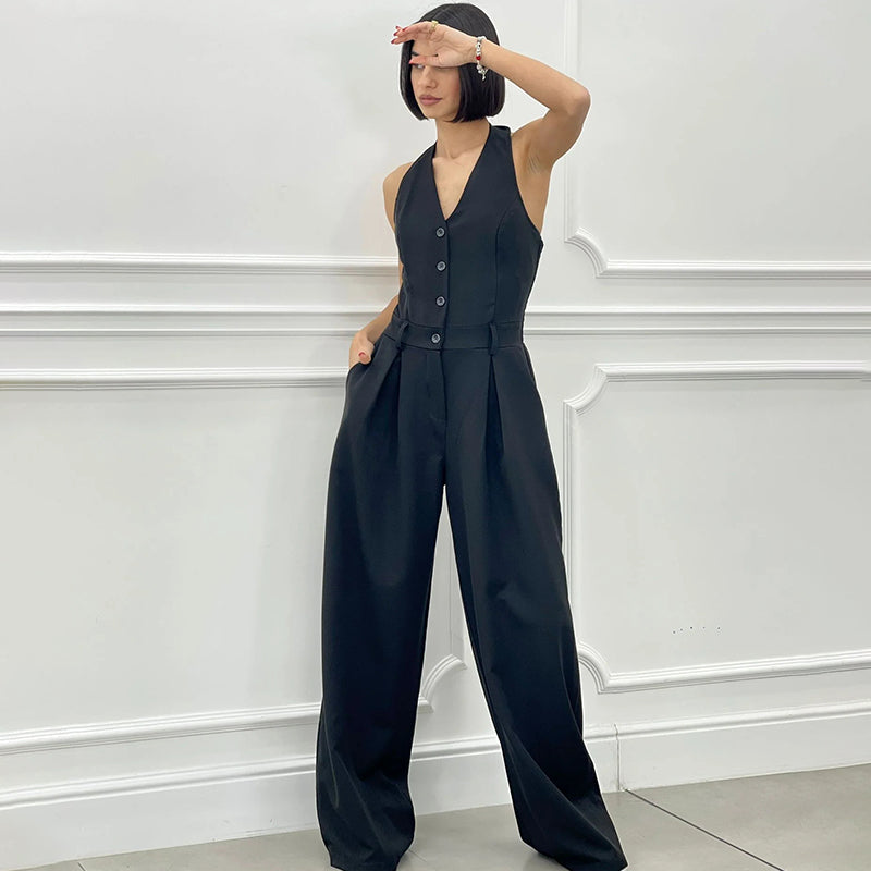 Andrea | Ärmelloser Damen-Jumpsuit mit Knopfleiste vorne