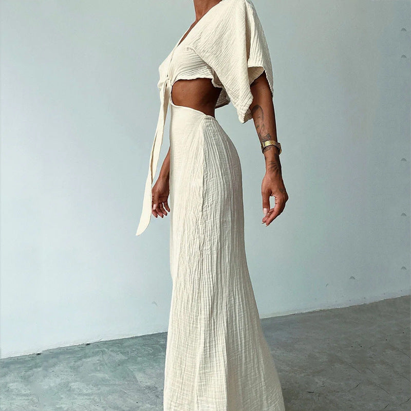 Sexy ausgeschnittenes Maxikleid mit Krawattenknoten für Frauen