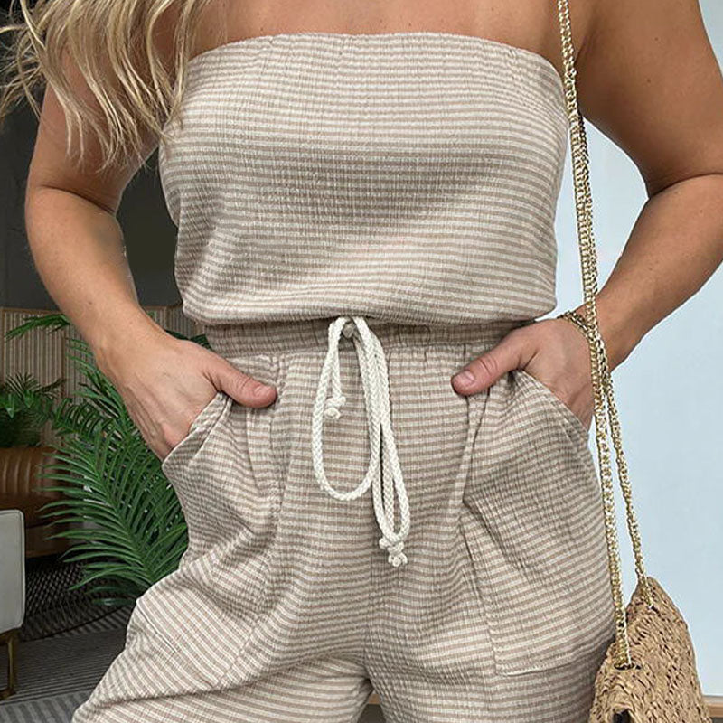 ELENA | Sommerlicher schlichter gestreifter trägerloser Jumpsuit mit weitem Bein
