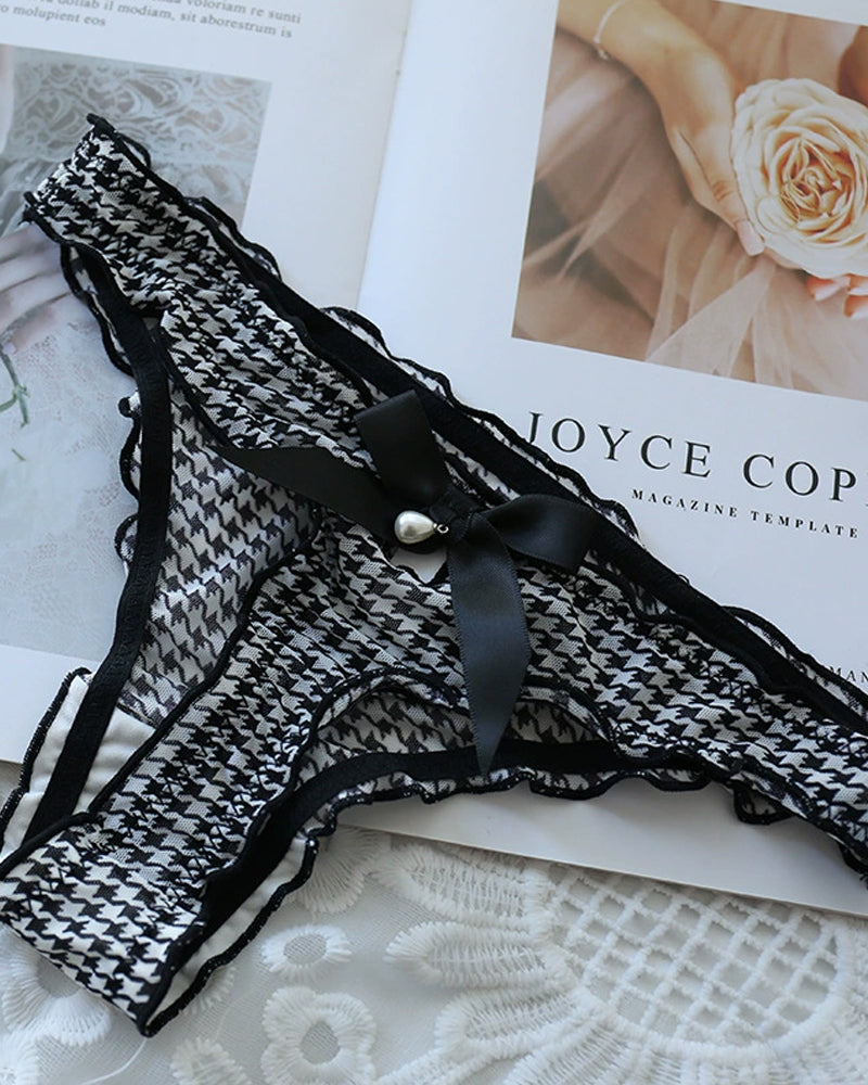 Damen Sexy Mesh Perlen Tanga Niedrige Taille Schleifen Unterwäsche